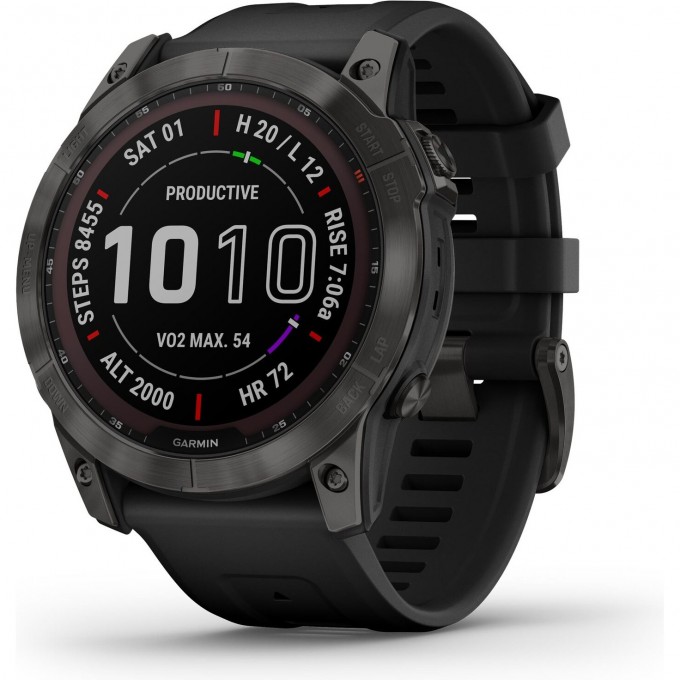 Часы GARMIN FENIX 7 Sapphire Solar титановый черный DLC с силиконовым ремешком 010-02541-23G