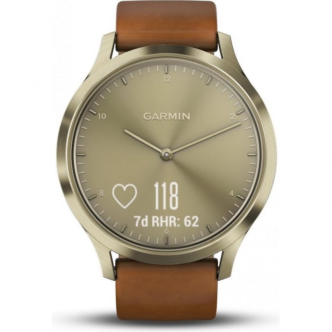 Часы GARMIN VIVOMOVE HR золотые со светло-коричневым кожаным ремешком 010-01850-25