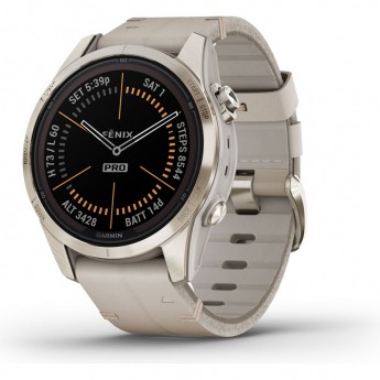 Смарт-часы GARMIN FENIX 7S PRO SAPPHIRE SOLAR золотистый корпус с кожаным ремешком цвета известняка