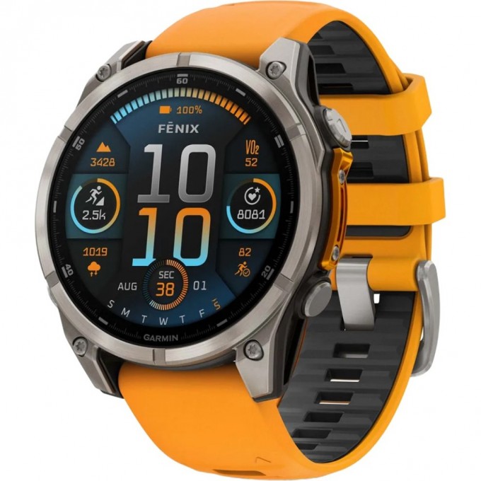 Смарт-часы GARMIN FENIX 8 – 47 мм, AMOLED Sapphire, титан с силиконовым ремешком цвета Spark Orange/Graphite 010-02904-11