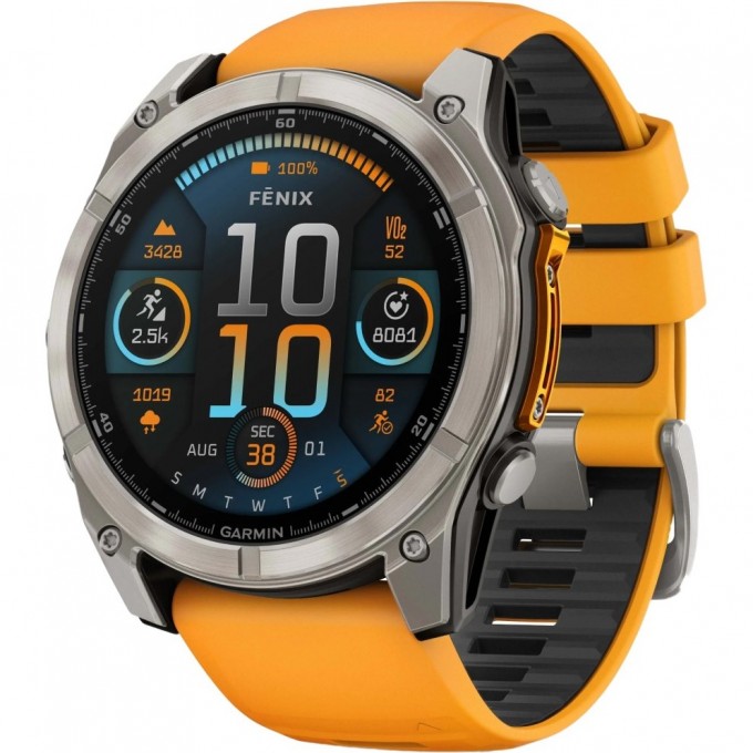 Смарт-часы GARMIN FENIX 8 – 51 мм, AMOLED Sapphire, титан с силиконовым ремешком цвета Spark Orange/Graphite 010-02905-11